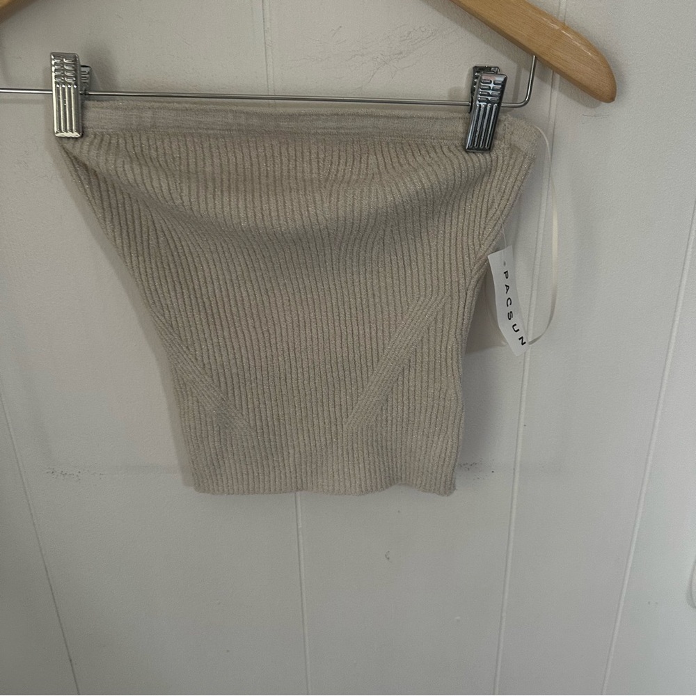 Tan Ribbed Fitted Tube Top - Picture 1 of 3